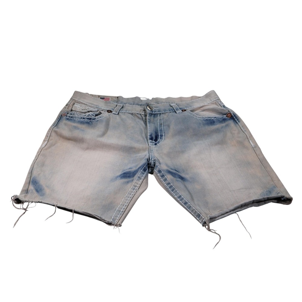 True Religion Shorts Mens 37 Blue Denim Bermuda Distressed 12in Inseam